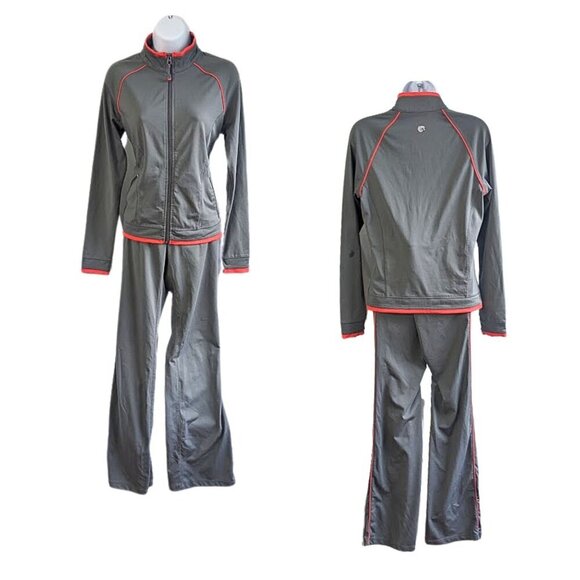 Vtg Y2K New York & Co InMotion Gray & Red Trim 2-pc Mock Neck Tracksuit Set Sz S - Picture 1 of 7